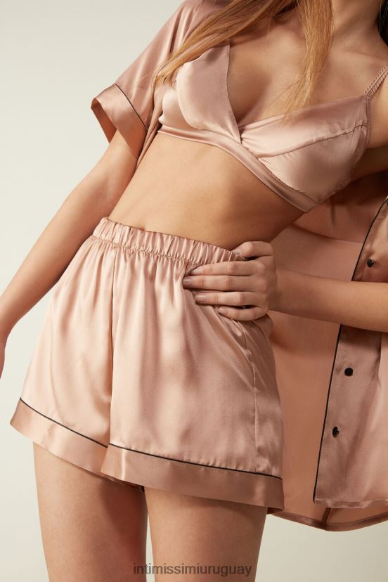 pantalones cortos de seda con ribetes en contraste Intimissimi mujer 163i-rosa satinado V806B81646 vestir