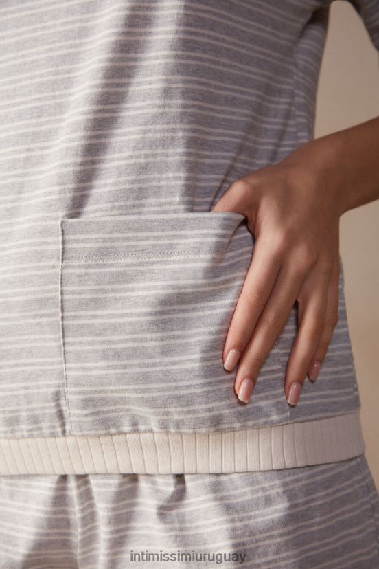 top casual de manga corta de domingo Intimissimi mujer 224j-gris melange/raya beige vainilla V806B81560 vestir