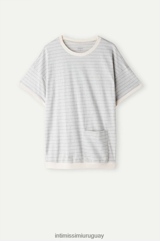 top casual de manga corta de domingo Intimissimi mujer 224j-gris melange/raya beige vainilla V806B81560 vestir