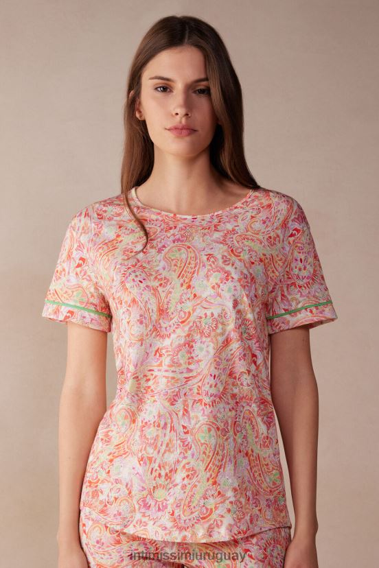 top de algodón supima ultrafresco de manga corta summer Journey Intimissimi mujer Estampado de cachemira de verano 240j. V806B81511 vestir