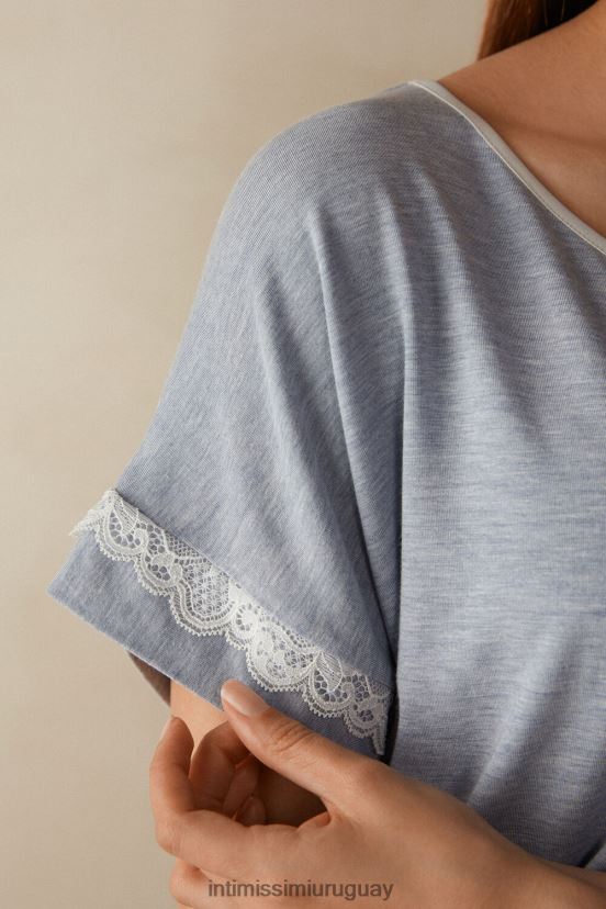 top de modal de manga corta con detalle de encaje Intimissimi mujer 009j-azul claro melange V806B81634 vestir