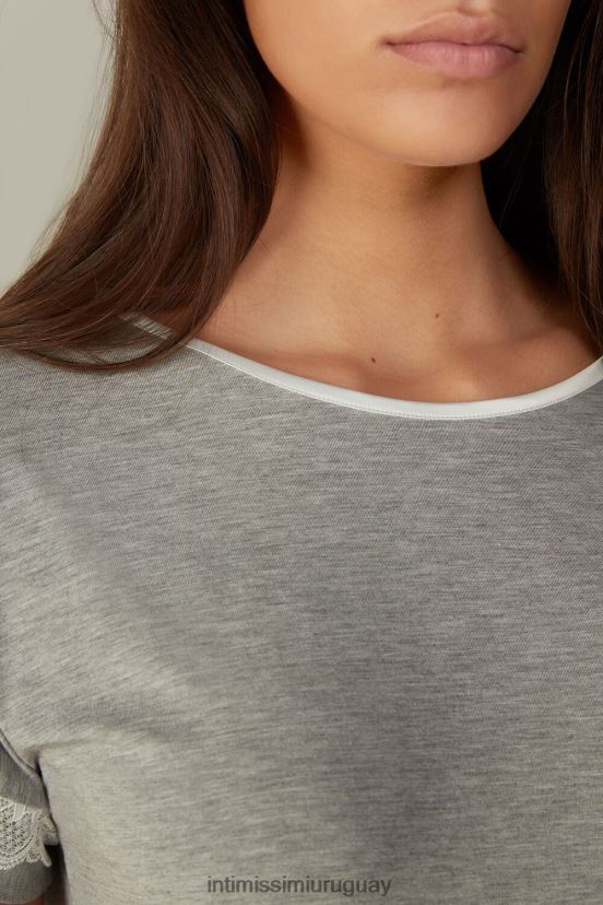 top de modal de manga corta con detalle de encaje Intimissimi mujer 031-mezcla gris claro V806B81672 vestir