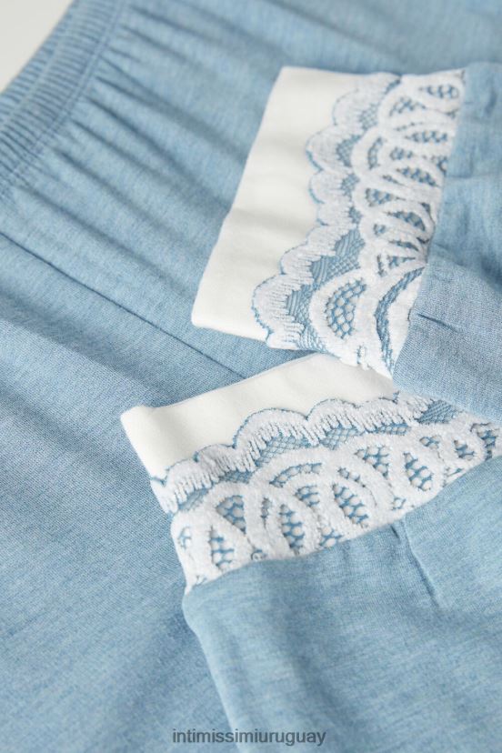 Modal de dormitorio romántico con pantalón largo con puños de lana. Intimissimi mujer 145j-azul claro jaspeado/blanco polvo V806B81585 vestir
