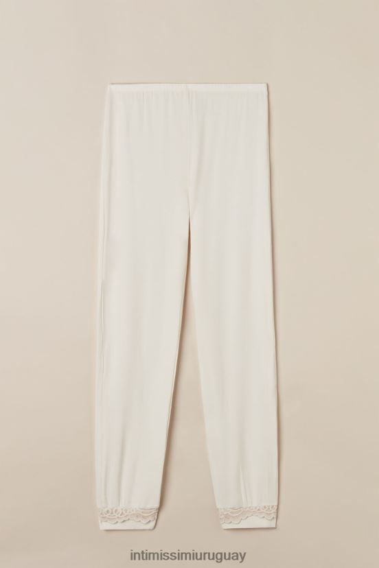 Modal de dormitorio romántico con pantalón largo con puños de lana. Intimissimi mujer 157j-blanco polvo/rosa antiguo V806B81591 vestir