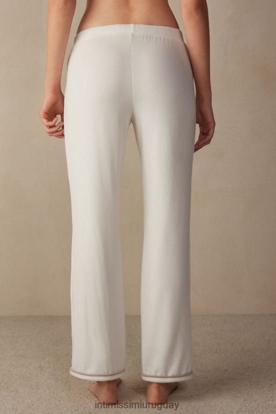 Modal de dormitorio romántico con pantalón largo de lana. Intimissimi mujer 157j-blanco polvo/rosa antiguo V806B81592 vestir