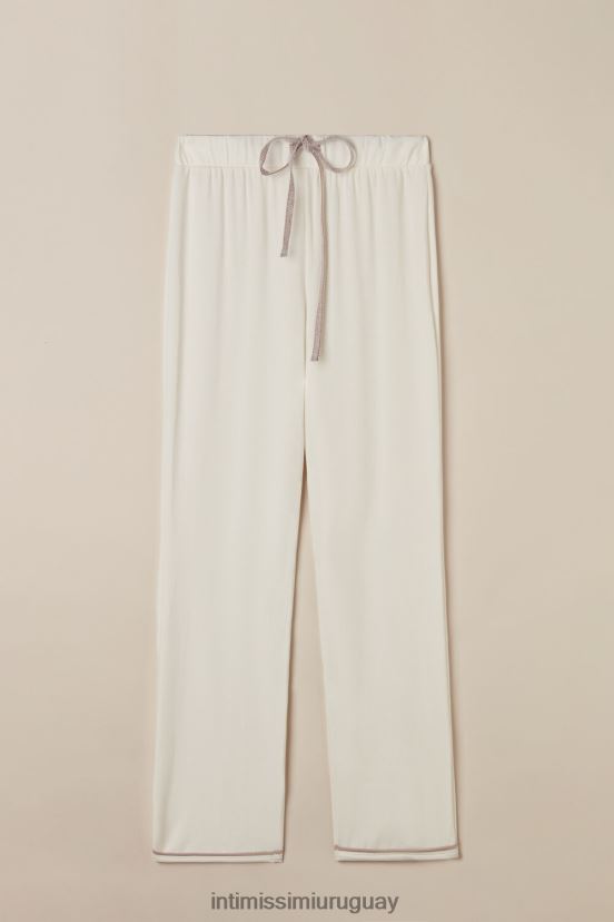 Modal de dormitorio romántico con pantalón largo de lana. Intimissimi mujer 157j-blanco polvo/rosa antiguo V806B81592 vestir