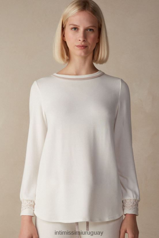 Modal de dormitorio romántico con tapa de lana. Intimissimi mujer 157j-blanco polvo/rosa antiguo V806B81590 vestir