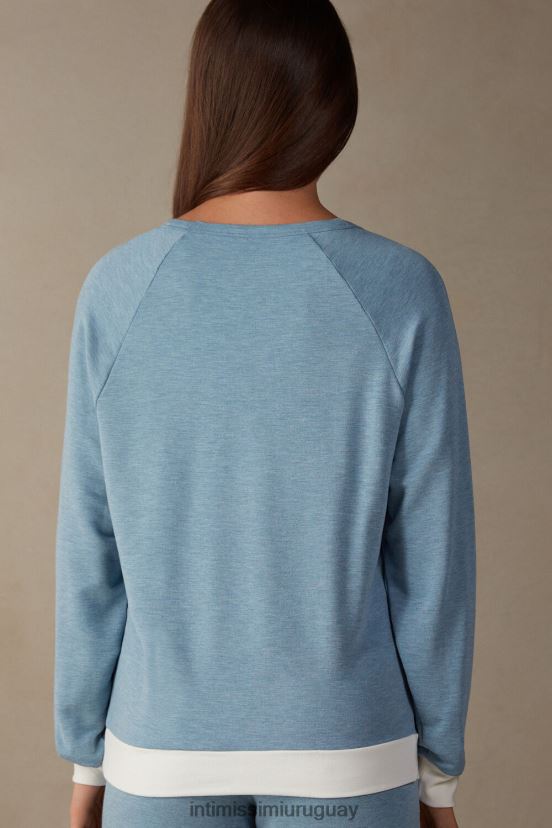 Modal de dormitorio romántico con tapa de lana con ribete en contraste. Intimissimi mujer 145j-azul claro jaspeado/blanco polvo V806B81583 vestir