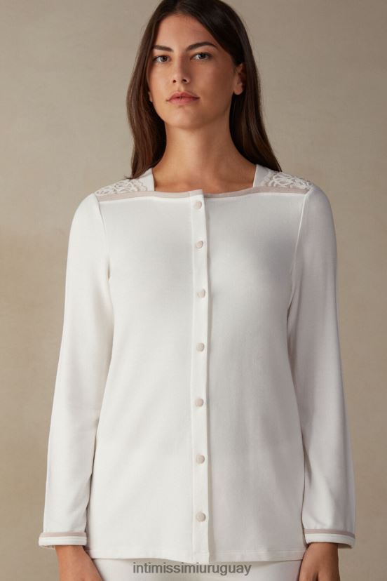 Modal de dormitorio romántico con top de lana con botones. Intimissimi mujer 157j-blanco polvo/rosa antiguo V806B81589 vestir