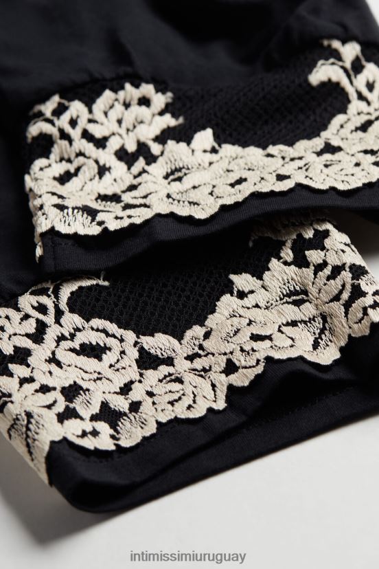 Pantalón largo de modal con puños y bonitas flores. Intimissimi mujer 9887-negro/marfil V806B81655 vestir