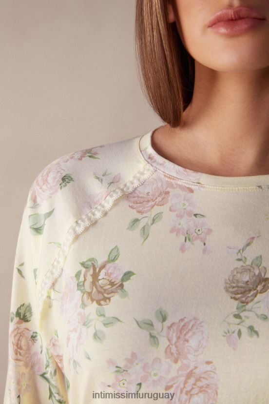 aroma de rosas top de algodón de manga larga Intimissimi mujer 205j-estampado aroma de rosas V806B81549 vestir