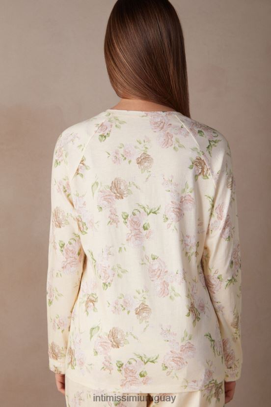 aroma de rosas top de algodón de manga larga Intimissimi mujer 205j-estampado aroma de rosas V806B81549 vestir