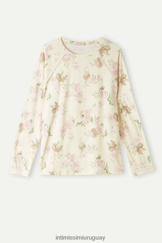 aroma de rosas top de algodón de manga larga Intimissimi mujer 205j-estampado aroma de rosas V806B81549 vestir