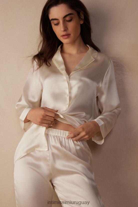 chaqueta de corte masculino en raso de seda Intimissimi mujer 2127-blanco polvo V806B81668 vestir