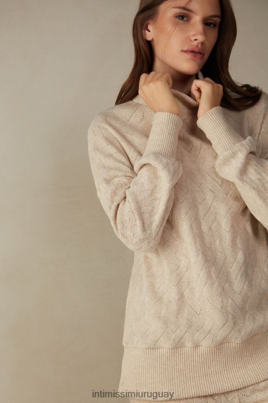 jersey de manga larga en jacquard trenzado de invierno Intimissimi mujer 2106-mezcla beige V806B81610 vestir