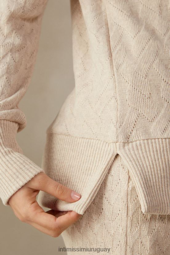 jersey de manga larga en jacquard trenzado de invierno Intimissimi mujer 2106-mezcla beige V806B81610 vestir