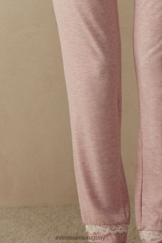 pantalón largo de modal con detalles de encaje Intimissimi mujer 008j-rosa claro melange V806B81622 vestir