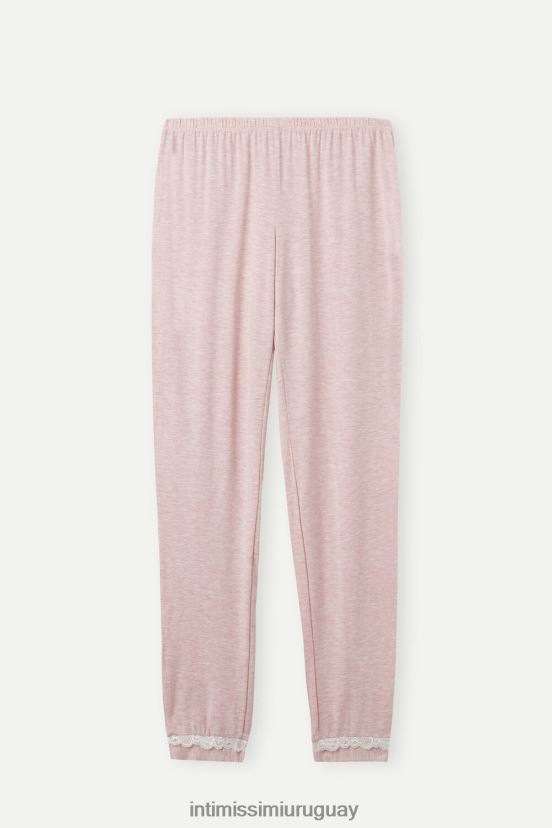 pantalón largo de modal con detalles de encaje Intimissimi mujer 008j-rosa claro melange V806B81622 vestir
