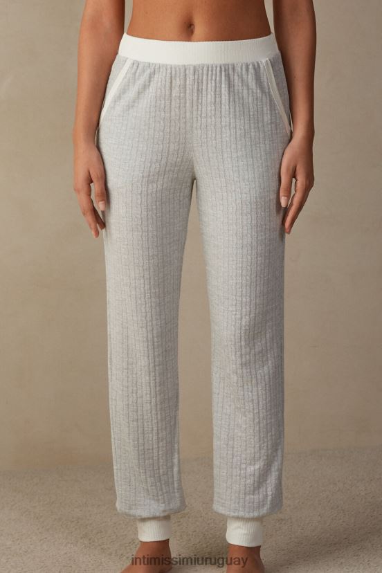 pantalones largos atemporales con puños en los tobillos Intimissimi mujer 154j-gris melange/blanco polvo V806B81595 vestir
