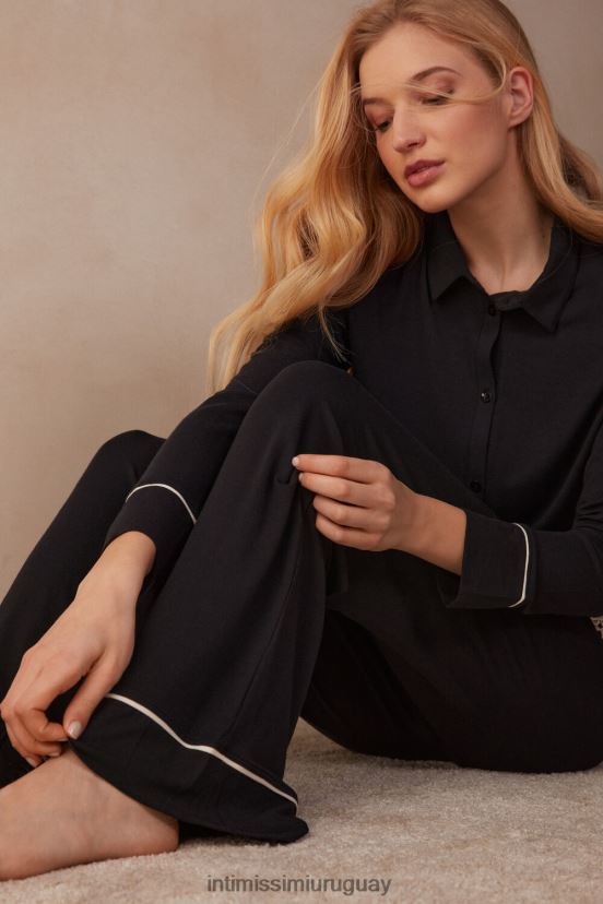 pantalones largos de modal con bonitas flores Intimissimi mujer 9887-negro/marfil V806B81657 vestir