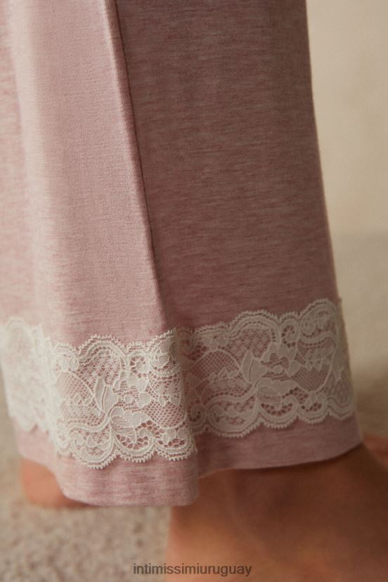 pantalones largos de modal con detalles de encaje Intimissimi mujer 008j-rosa claro melange V806B81580 vestir