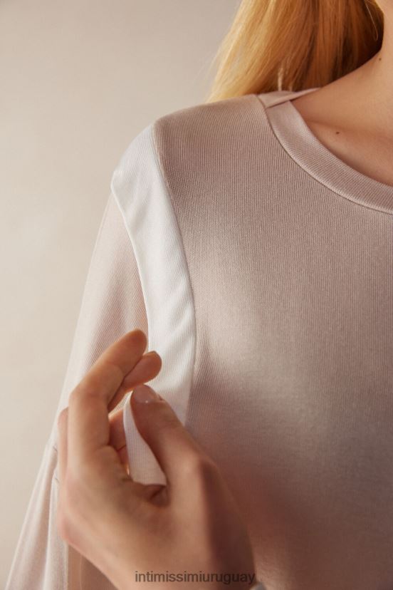 suéter sencillo y elegante de modal de manga larga Intimissimi mujer 227j-rosa seda/blanco polvo V806B81571 vestir