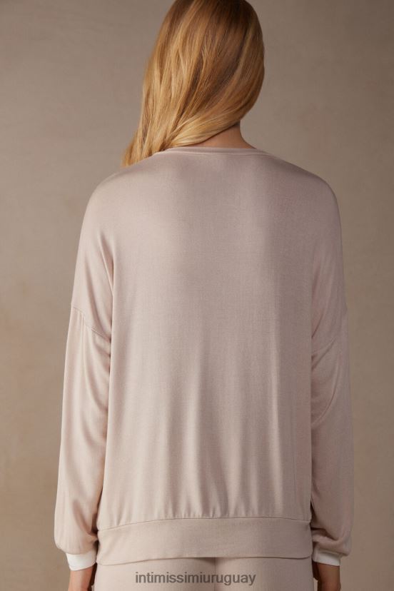 suéter sencillo y elegante de modal de manga larga Intimissimi mujer 227j-rosa seda/blanco polvo V806B81571 vestir