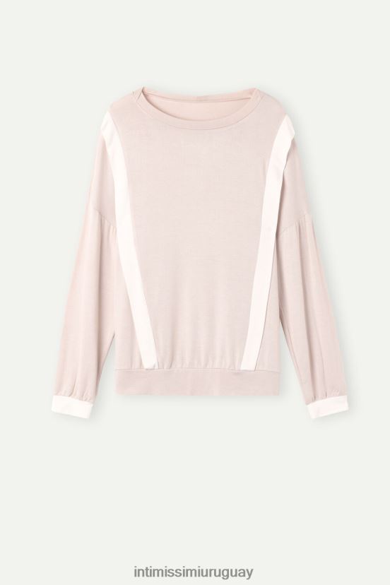 suéter sencillo y elegante de modal de manga larga Intimissimi mujer 227j-rosa seda/blanco polvo V806B81571 vestir