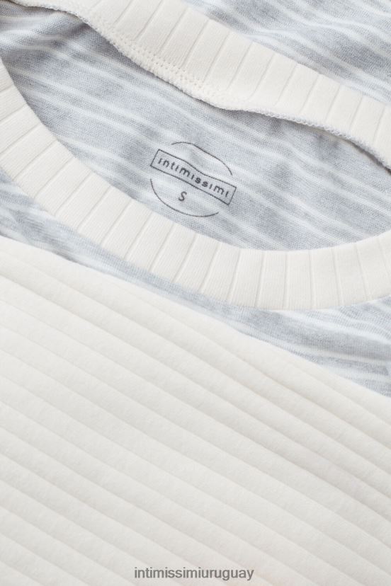 top casual de manga larga de domingo Intimissimi mujer 224j-gris melange/raya beige vainilla V806B81559 vestir