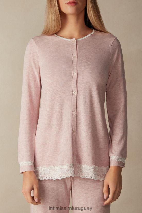 top con botones de modal y encaje Intimissimi mujer 008j-rosa claro melange V806B81579 vestir