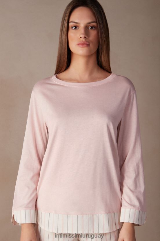 top de algodón de manga larga de primavera suave Intimissimi mujer 234j-rosa primavera V806B81552 vestir