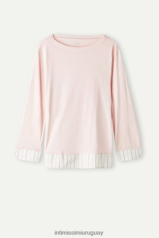 top de algodón de manga larga de primavera suave Intimissimi mujer 234j-rosa primavera V806B81552 vestir