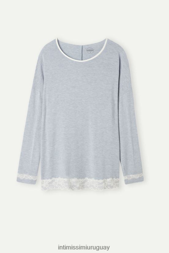 top de modal con cuello redondo y manga larga Intimissimi mujer 009j-azul claro melange V806B81619 vestir