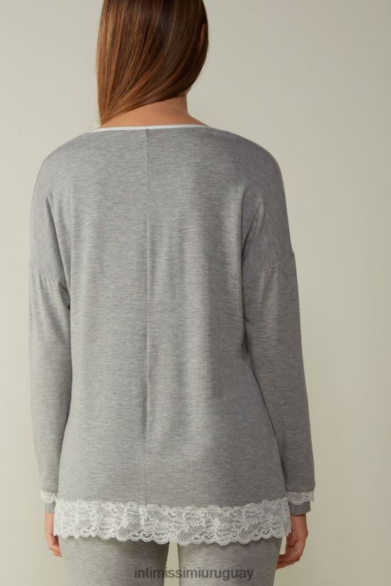 top de modal con cuello redondo y manga larga Intimissimi mujer 031-mezcla gris claro V806B81677 vestir