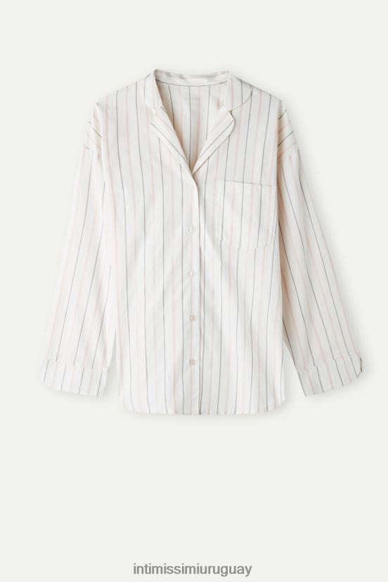 top suave de primavera con botones de manga larga Intimissimi mujer 225j-crudo beige/rayas rosas V806B81553 vestir