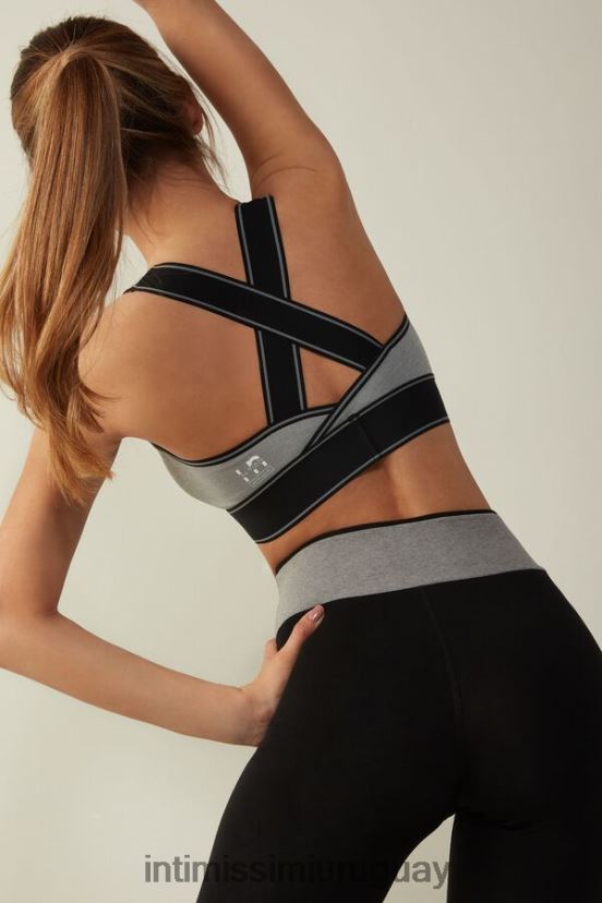 top sujetador in action con forro de algodón supima Intimissimi mujer 7539-gris medio jaspeado/negro V806B8742 ropa interior