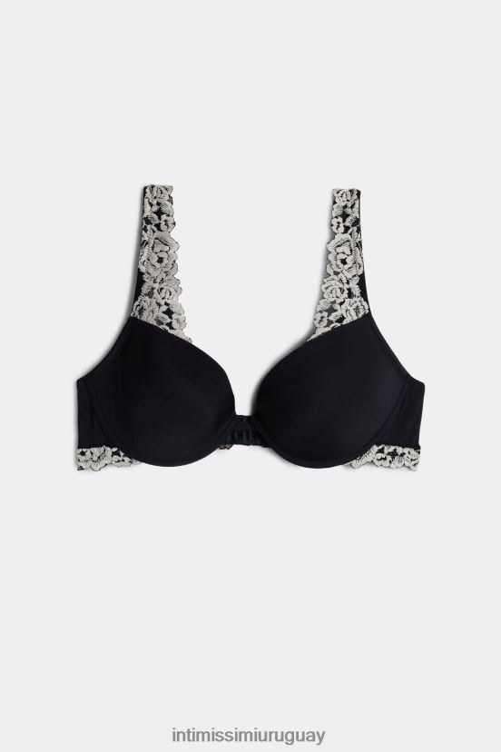 sujetador push-up bellissima de microfibra con bonitas flores Intimissimi mujer 9887-negro/marfil V806B8802 ropa interior