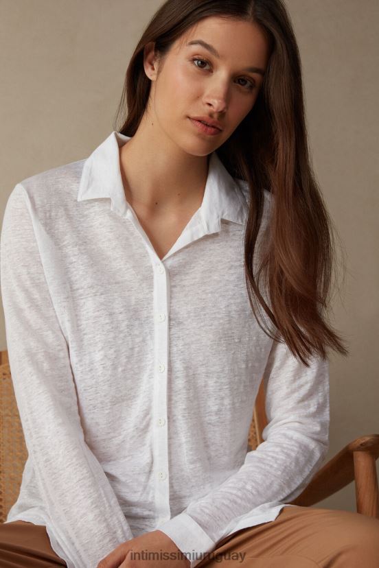 camisa de lino de manga larga Intimissimi mujer 001-blanco V806B81312 vestir