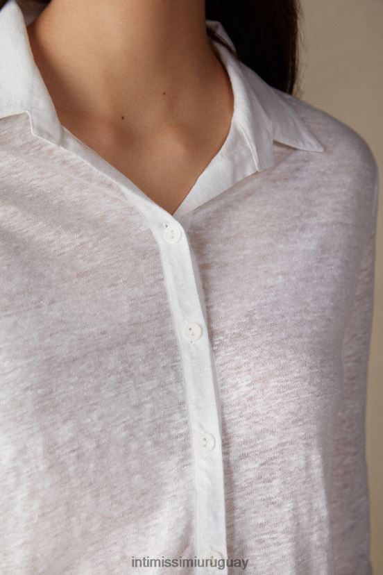 camisa de lino de manga larga Intimissimi mujer 001-blanco V806B81312 vestir