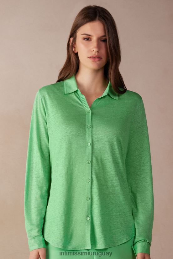 camisa de lino de manga larga Intimissimi mujer 218j-manzana menta V806B81308 vestir