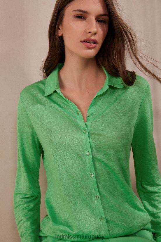 camisa de lino de manga larga Intimissimi mujer 218j-manzana menta V806B81308 vestir