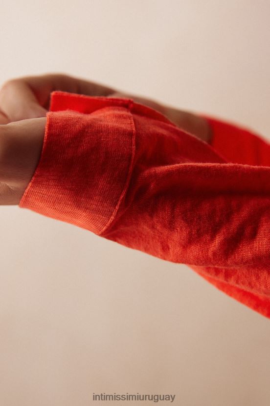 camisa de lino de manga larga Intimissimi mujer 219j-llama escarlata V806B81304 vestir