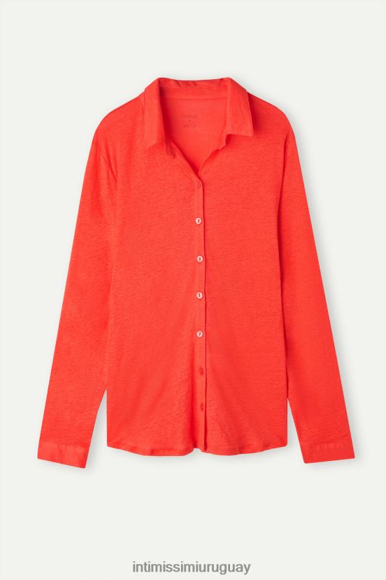 camisa de lino de manga larga Intimissimi mujer 219j-llama escarlata V806B81304 vestir