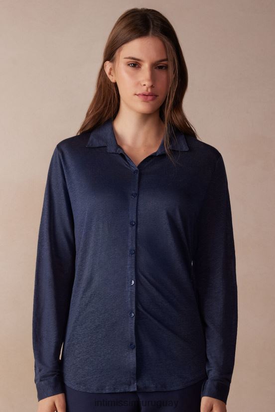 camisa de lino de manga larga Intimissimi mujer 243j-azul marinero V806B81299 vestir