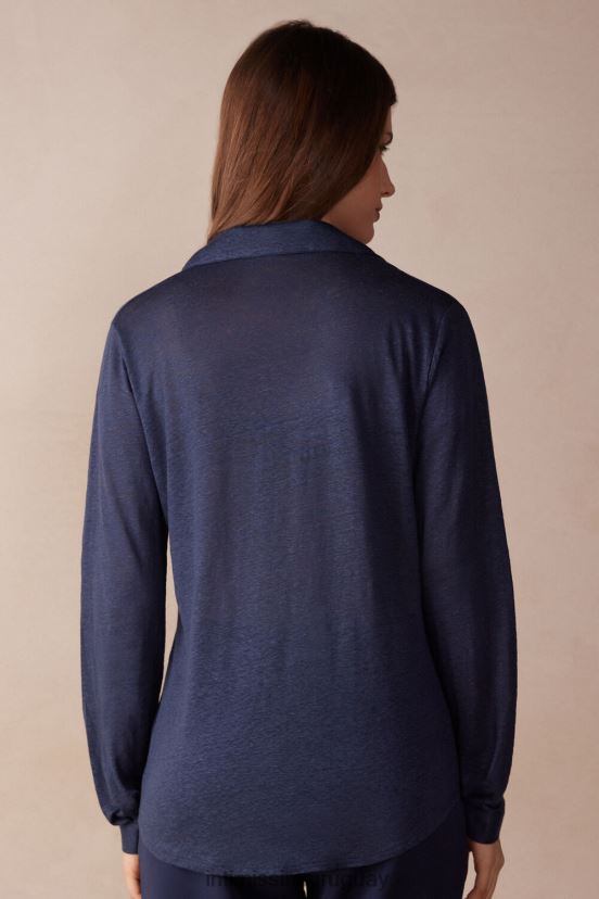 camisa de lino de manga larga Intimissimi mujer 243j-azul marinero V806B81299 vestir