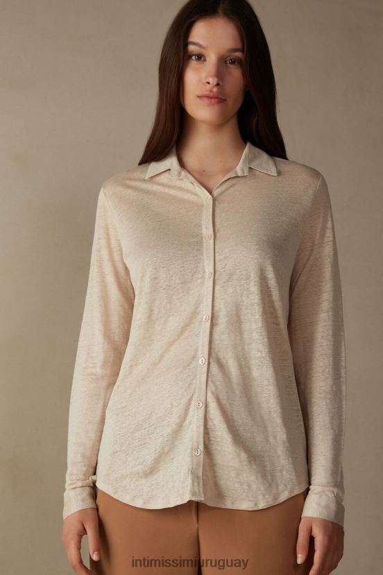 camisa de lino de manga larga Intimissimi mujer 913i-cuerda beige V806B81294 vestir