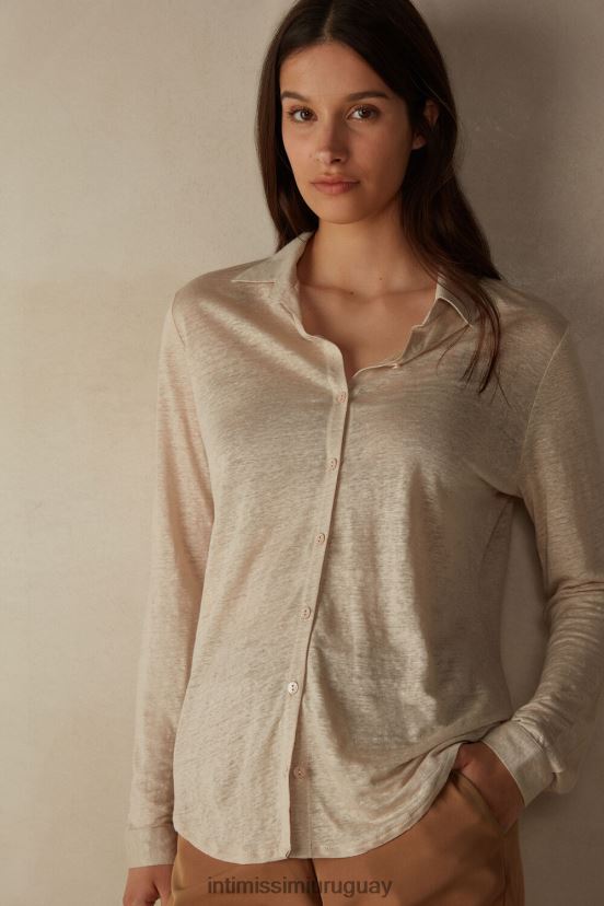 camisa de lino de manga larga Intimissimi mujer 913i-cuerda beige V806B81294 vestir
