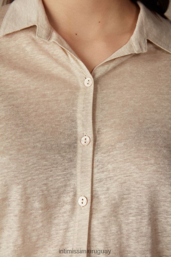 camisa de lino de manga larga Intimissimi mujer 913i-cuerda beige V806B81294 vestir