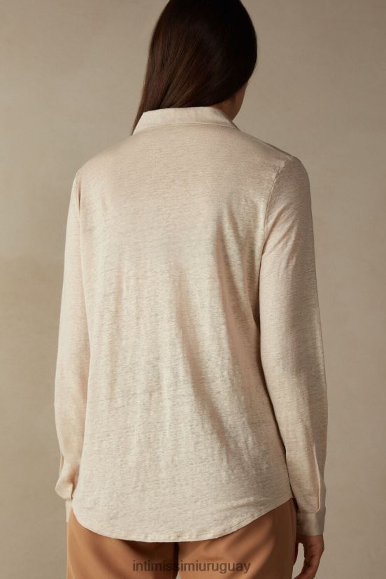 camisa de lino de manga larga Intimissimi mujer 913i-cuerda beige V806B81294 vestir