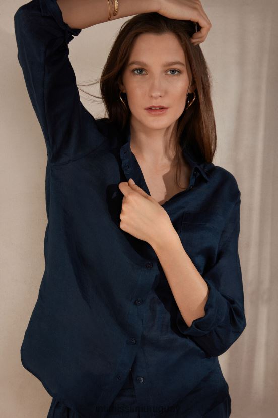 camisa de lino de tejido liso Intimissimi mujer 243j-azul marinero V806B81300 vestir